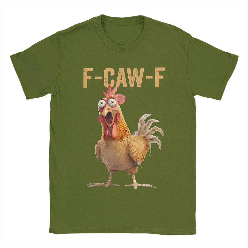 F-Caw-F Chicken Quote Rooster Meme T-Shirt Men Humor Vintage 100% Cotton Tee Shirt Round Collar Short Sleeve T Shirt Unique Tops