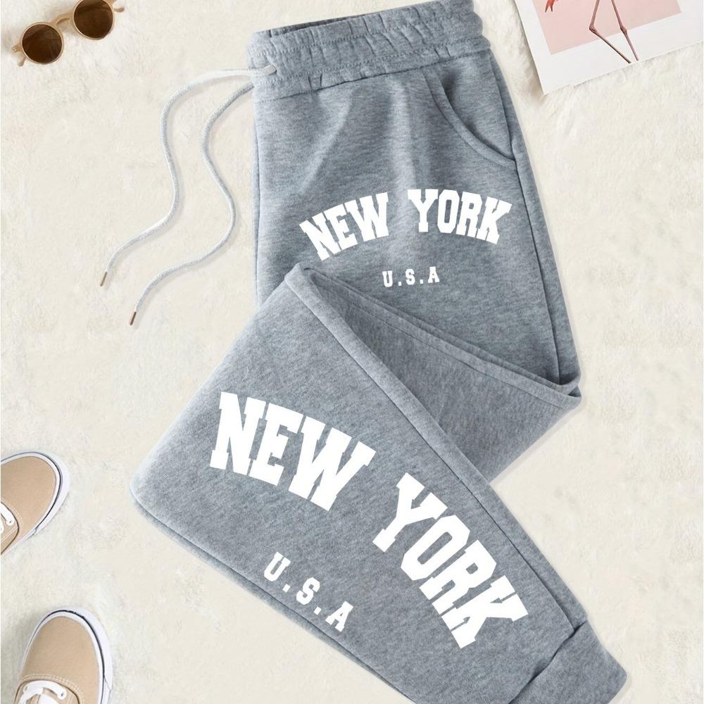 New York Printed Drawstring Sweatpants with Letter Print for Comfortable Casual Wear In Spring and Autumn