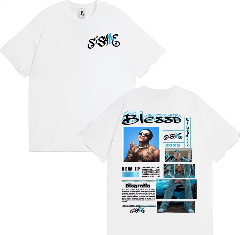Rapper Blessd Si Sabe Album Tour Merch T Shirts for Men Fashion Vintage Hip Hop Tshirt Male 2026 Springsummer Short Sleeve Top