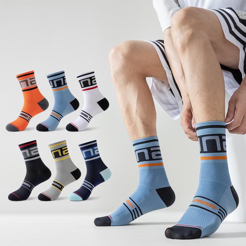 1/3 Pairs Men Cycling Socks Middle Tube Compression Outdoor Sports Marathon Running Bike Riding Fitness Socks