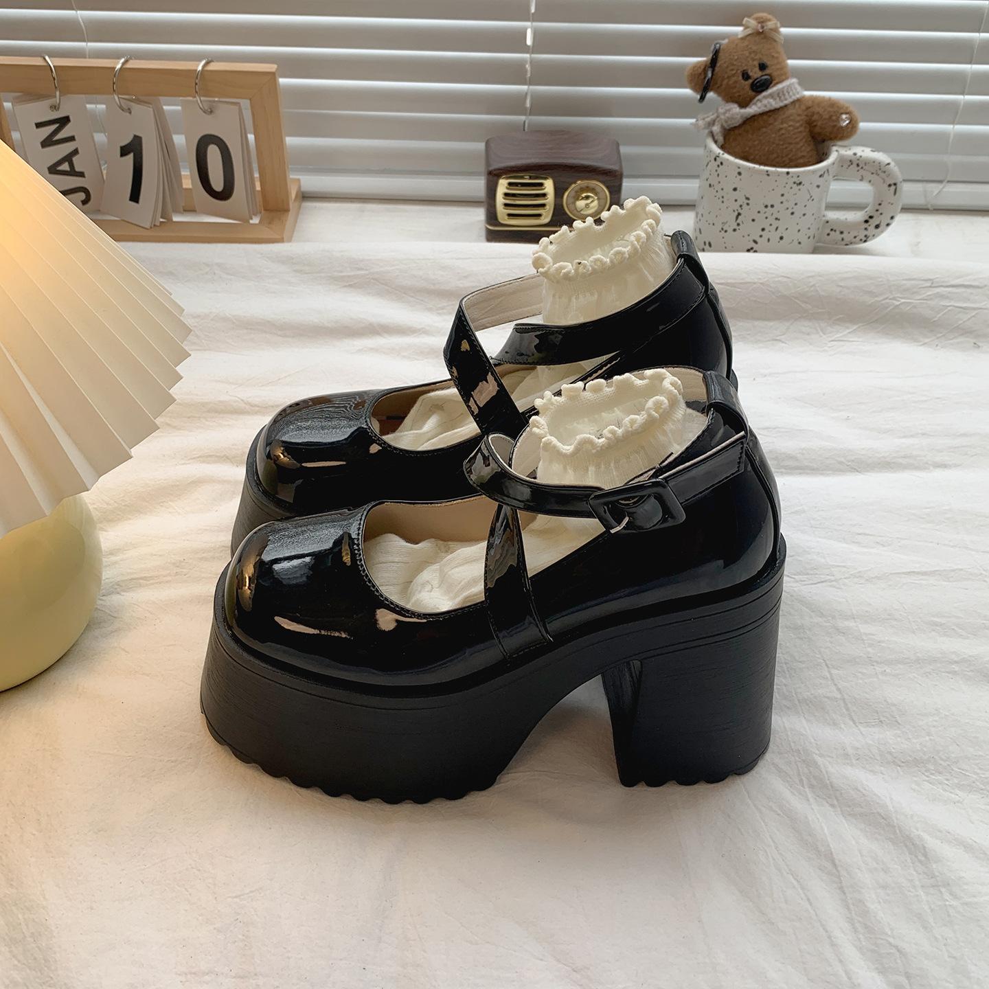 

Retro British style thick high heel jk small leather shoes women s 2025 new autumn with skirt versatile height-increasing Mary Jane shoes 34 чёрный