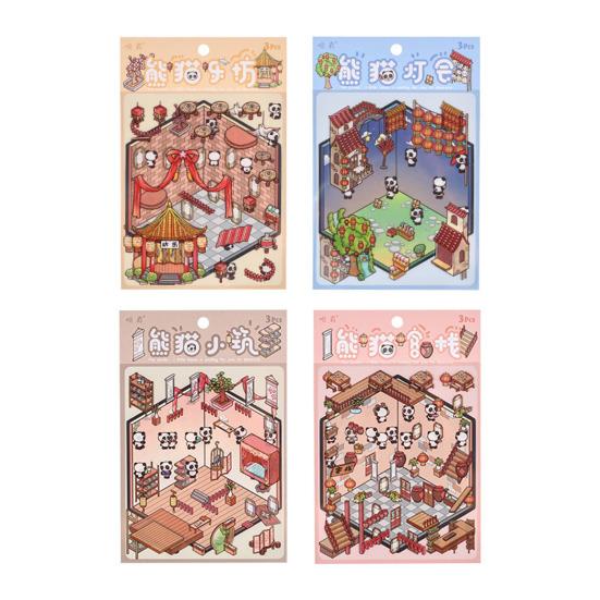 Lot de 4 autocollants de scène DIY, ensemble d'autocollants de maison miniature 3D, réutilisables et faciles à utiliser, projets de bricolage, autocollants de scène de librairie