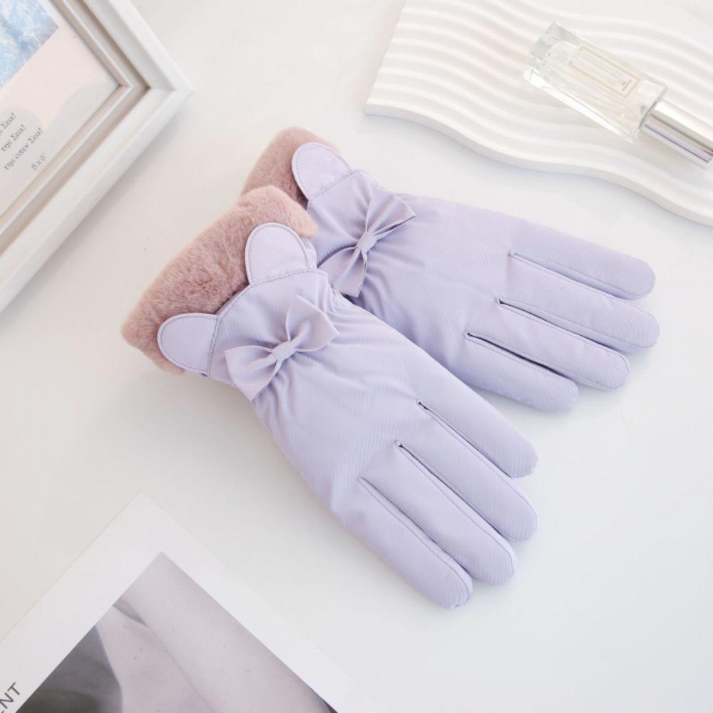 Bow Anti-cold Mittens Down Cotton Ears Finger Mittens Plush Thickened Gloves  Autumn