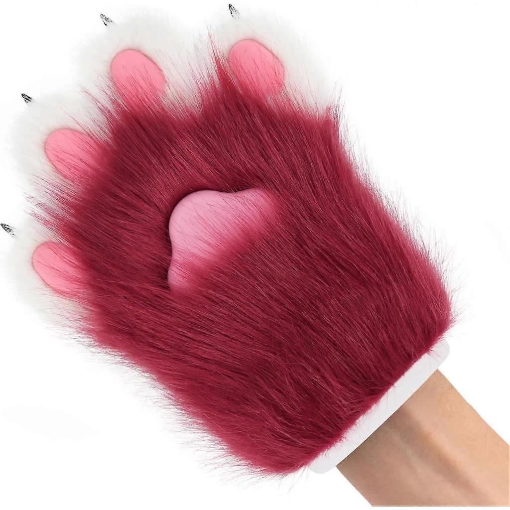 Faux Fur Plush Furry Cat Claw Gloves Animal Fox Paws Mittens