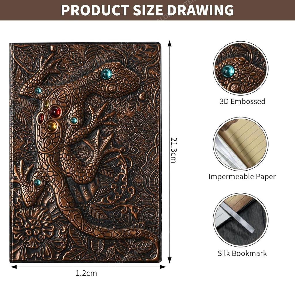 Superaura 3D Lizard DND Vintage Leather Journal Writing Notebook with 200 Pages A5 Journal Diary,Antique Handmade Leather Diary