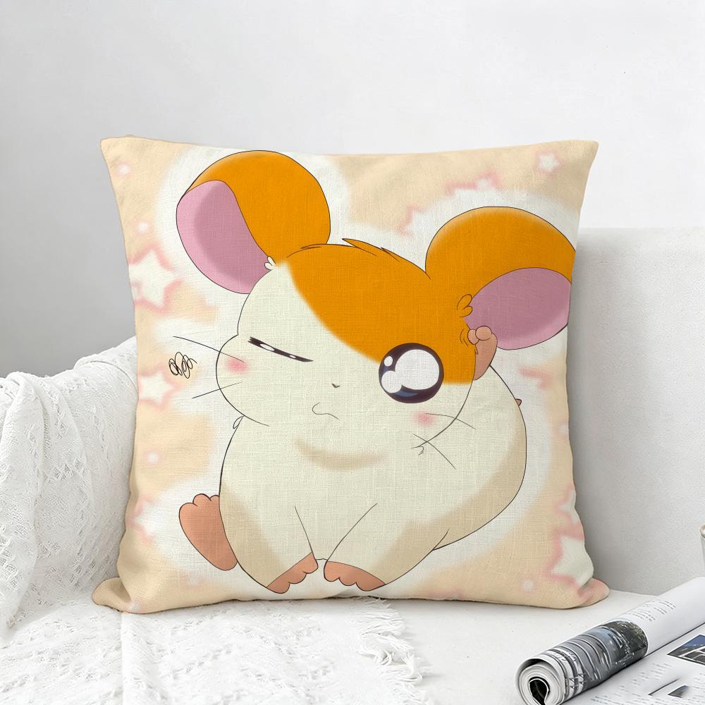 Anime Hamtaro Cushion Cover Natural Linen Pillowcase Set AllinOne Decor for Sofa Bedroom Chair
