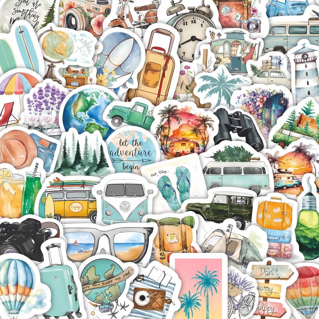 52 Minimalist Outdoor Travel Stickers: Waterproof Travel Map & Journal Decorations for Suitcases