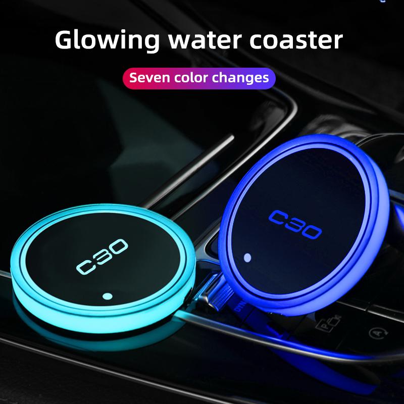 Car Luminous Water Cup Coaster 7 Colorful Car Led Atmosphere Light For Volvo C30 Car Logo Cupmat Ambience Lights Car