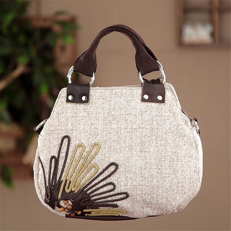 Boho Style Handmade Beaded Flax Crossbody Bag for Girls Women Vintage Weave Female Handbag Messenge