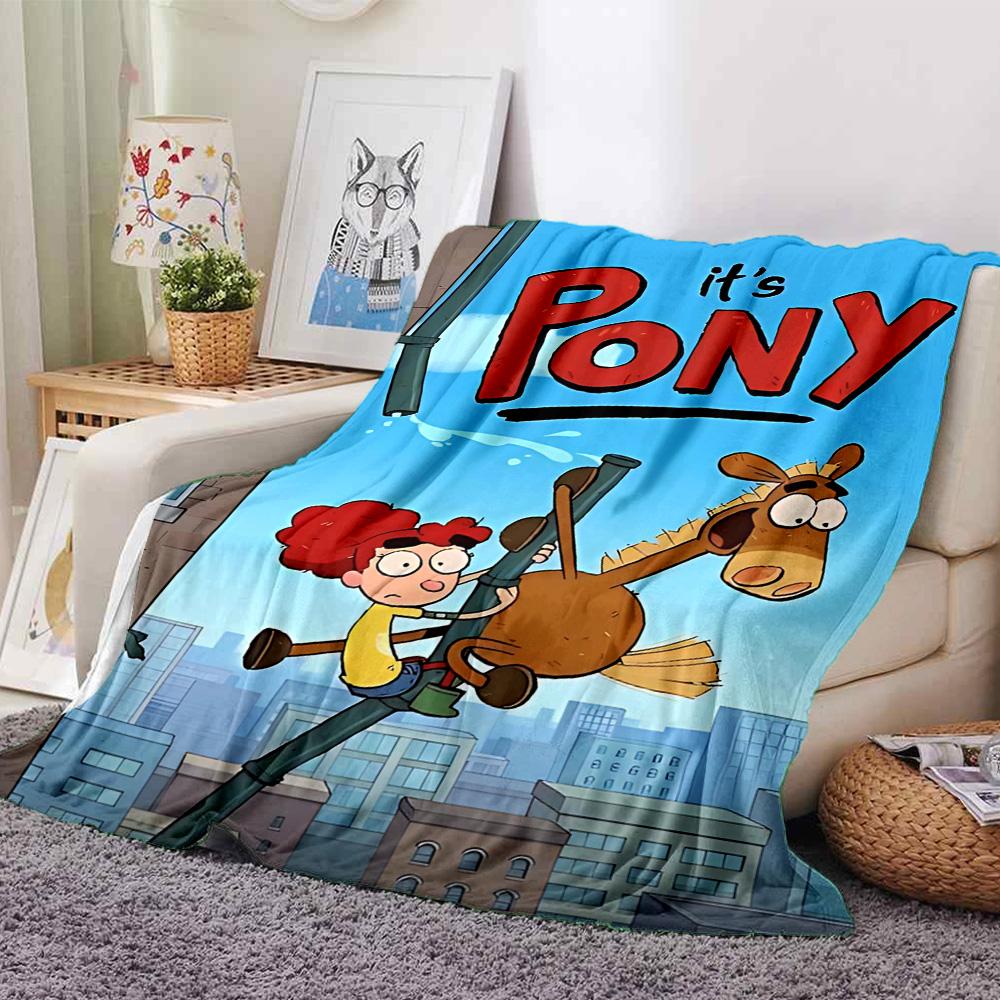 Pony Girl Cityscape Flannel Blanket Super Soft Warm Cozy Blanket For Sofa Bed Office Travel Allseason Home Decor Gift