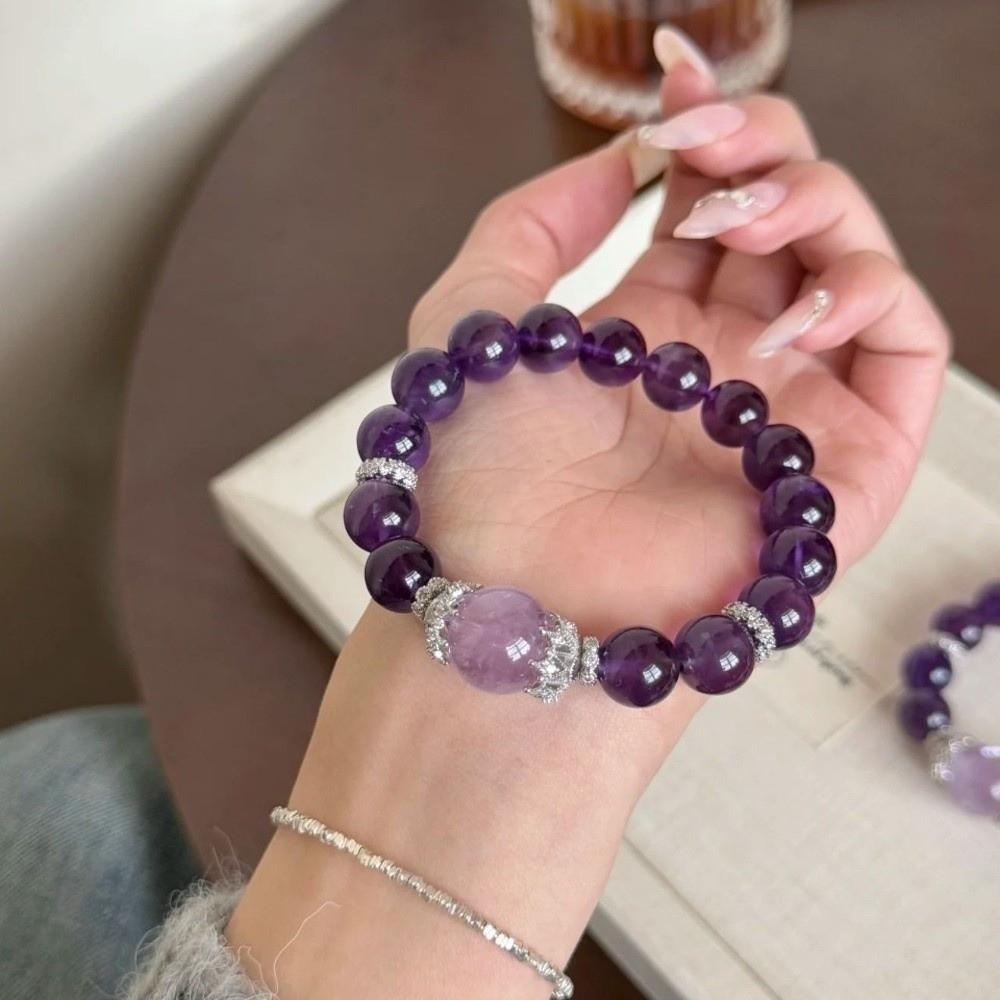 Smooth Beads Bracelet Adjustable Hand Jewelry Elegant Purple Crystal Hand Chain  Gift