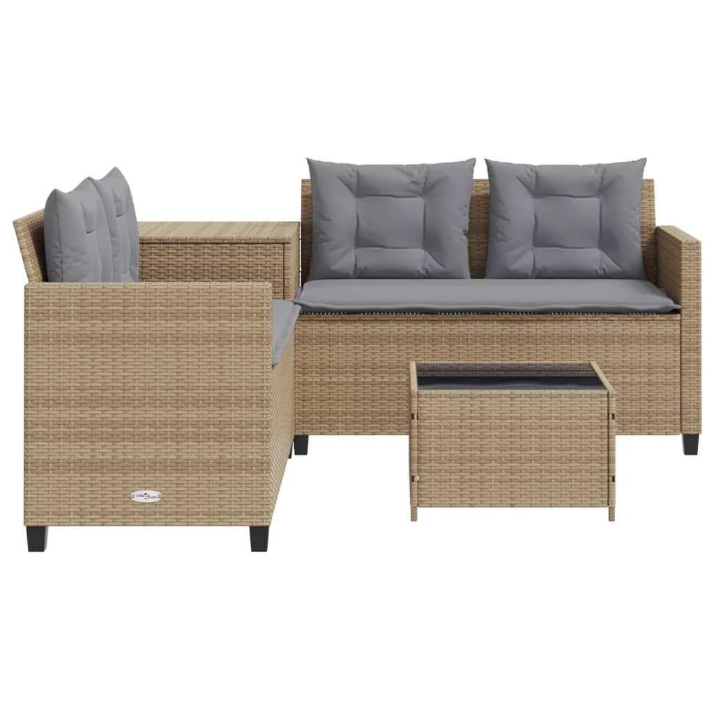 L shaped garden sofa set with table and cushions beige poly rattan