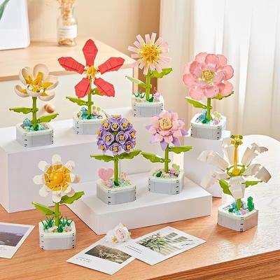 Building Block Flowers, Potted Plants, Sunflowers, Tulips, Fragrant Flower Decorations, Puzzle Toys, Holiday Gifts