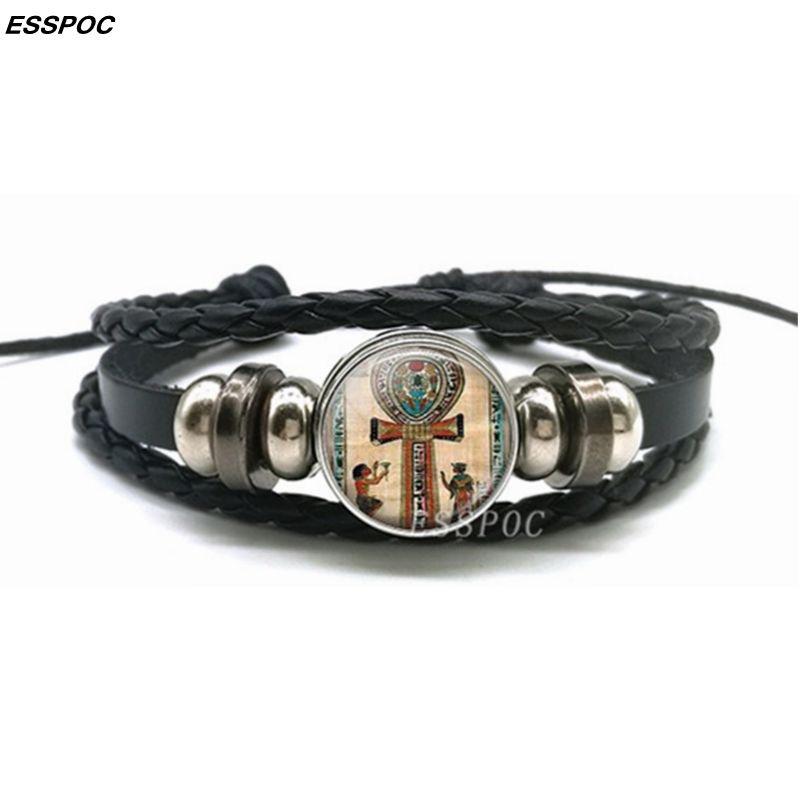 Anubis Scarab Layered Black Leather Bracelet