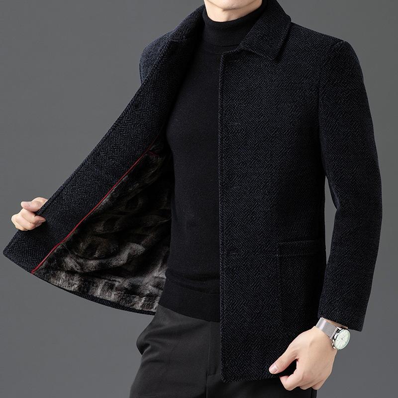 Blue New Loose Velvet Thickened Men's Jacket Chenille Men's Lapel Winter Dad Clothing