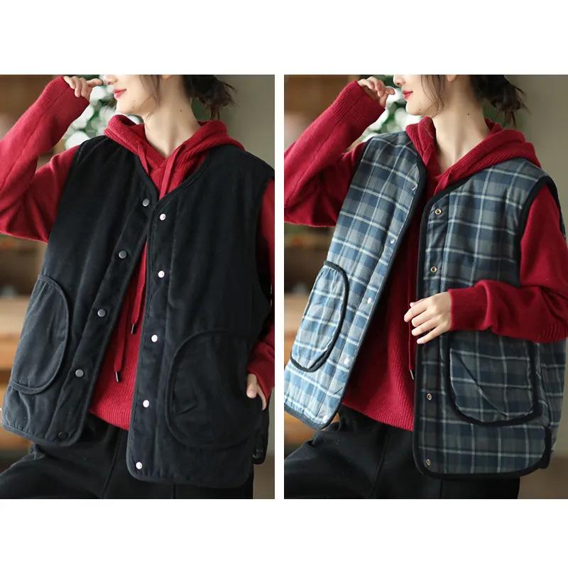 Cotton Vest Women Two Sides Wear Thickened Fall and Winter Retro Warm Comfortable Casual Sleeveless Tops