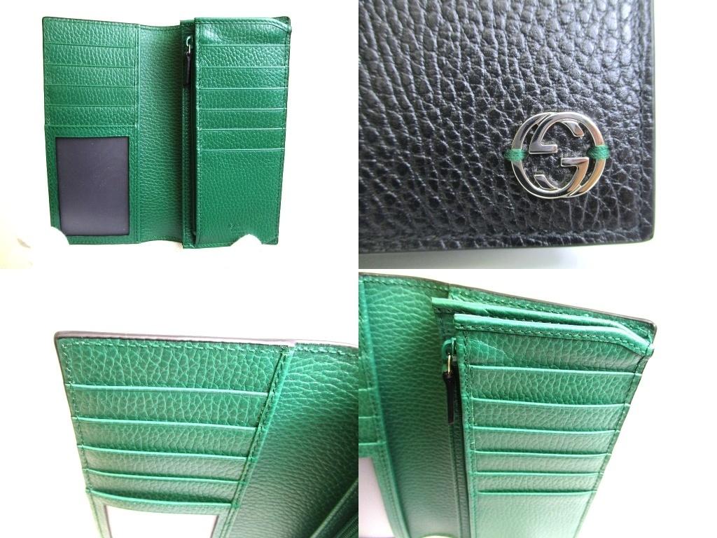Authentic GUCCI Interlocking G Black Leather Long Flap Wallet #b141  Open box