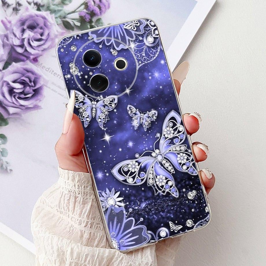 For Vivo Y39 5G Y300i 5G / Vivo V2436 V2444A Back Cover Girly Fashion Flower Butterfly Painting Case Soft Clear Silicone Funda