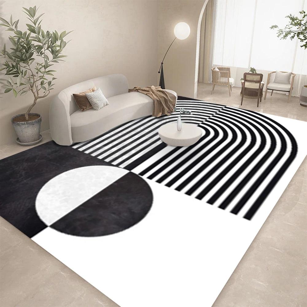 Black White Geometric Line Abstract Art Carpet Living Room Sofa Decor Kitchen Table Mat Leisure Room Nonslip Floormat Halloween