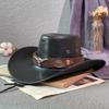 Solid Color Western Cowboy Hats Faux Leather Jazz Cap Casual Cowgirl Cap  Unisex