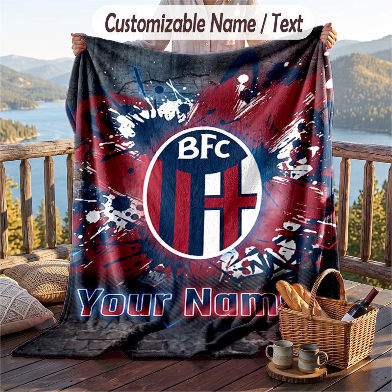 Flannel Blanket Bologna FC Print Custom Name Text Soft Throw for Sofa Bed