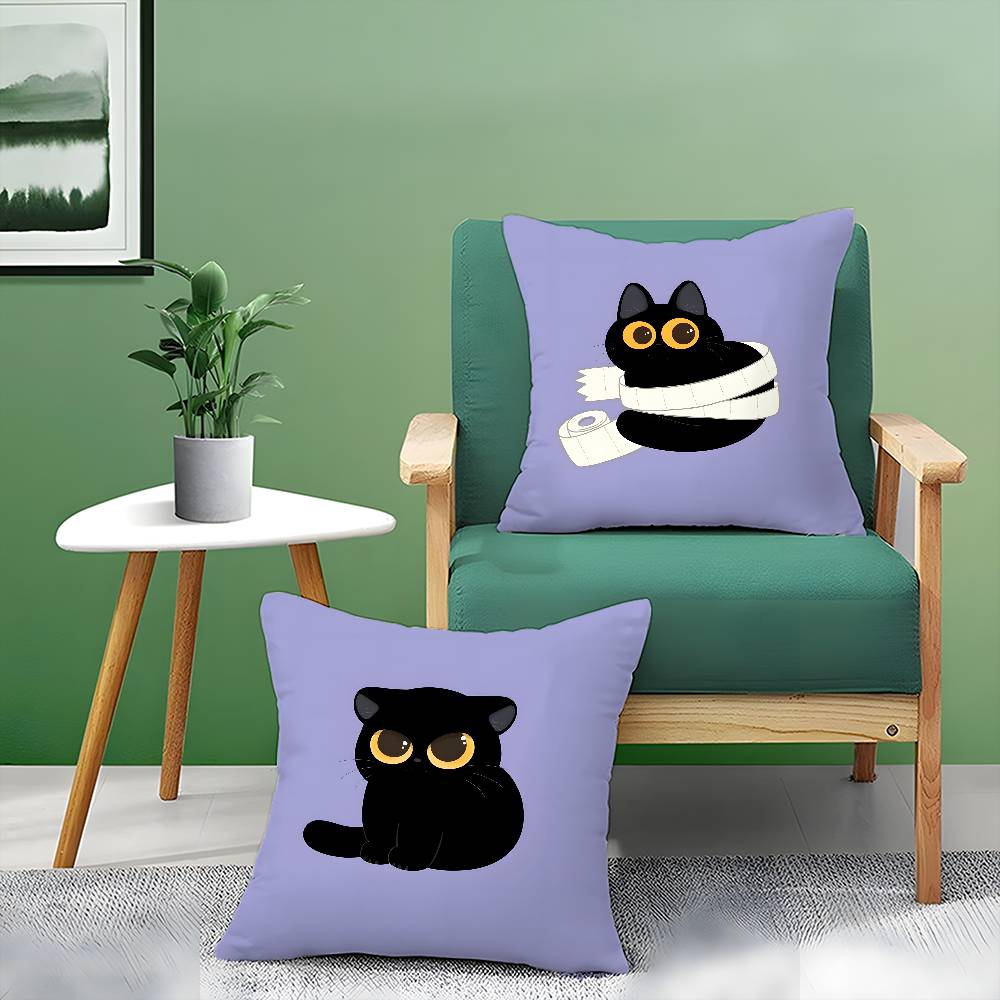 Cartoon Cute Black Cat Home Pillow Case Printed Brushed Fleece Pillow Baby Skin-Touch Eco-Friendly Dye-Sublimat