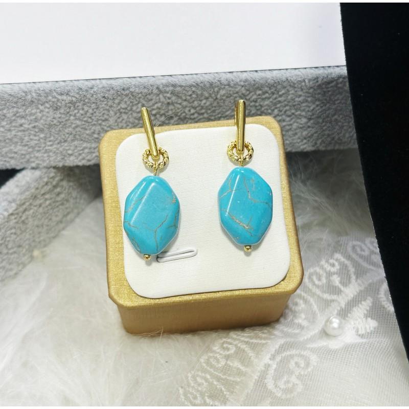 Minimalist Irregular Turquoise Pendant Earrings Necklace Set Geometric Design Elegant Everyday Jewelry Women Earring