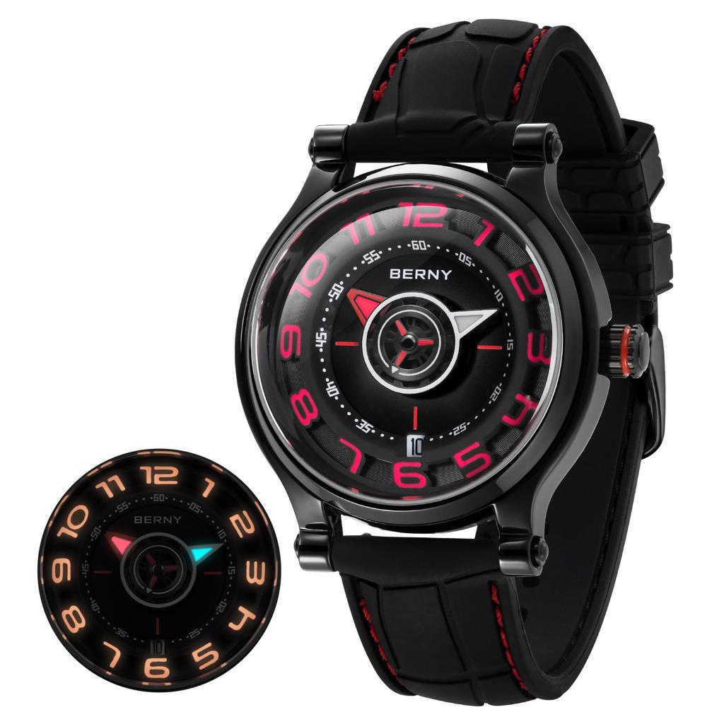 Zegarek Męski BERNY Zegarek Mechaniczny Automatyczny i Ręcznie Nakręcany Mechanizm Miyota 8215 Wielofunkcyjny Kalendarz Wodoodporny