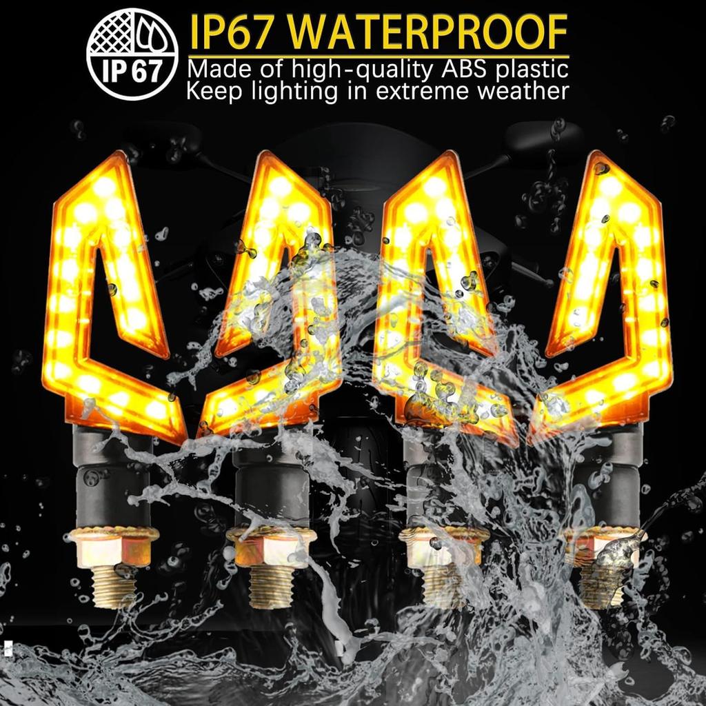 DREAMIZER 4PCS Arrow Motorcycle Turn Signals 15 LED 12V Motorcycle Blinkers Indicators Amber Lamp Compatiable for Motorbike Scooter Quad Cruiser Off