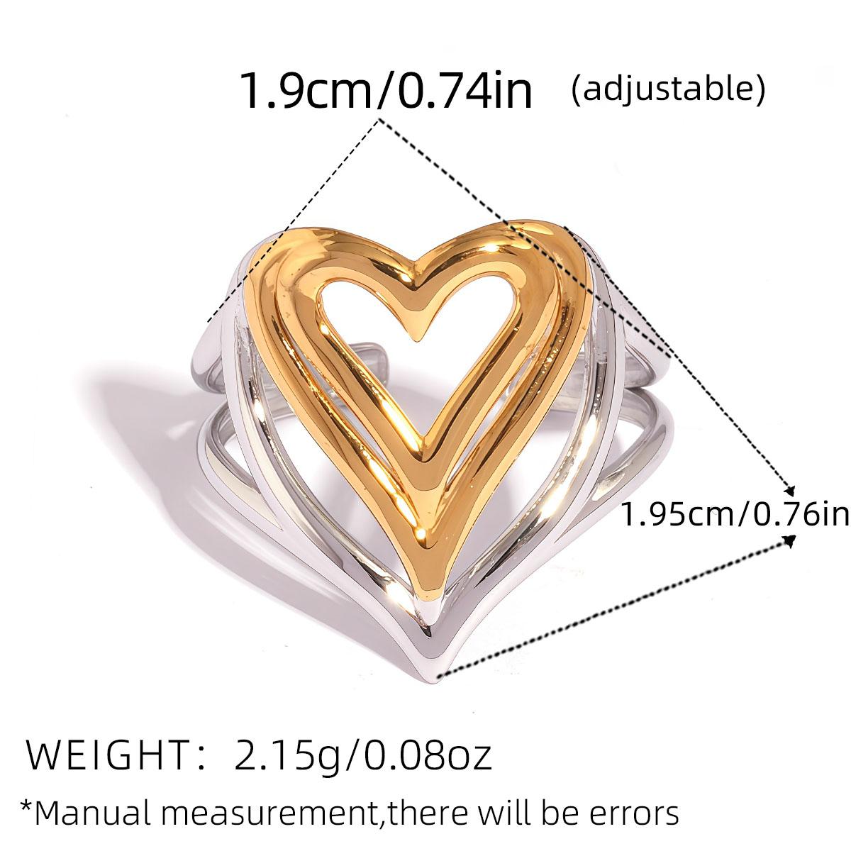 

Stainless steel Creative Metal Hollowed Out Double Layer Peach Heart Ring Women Punk 18K Gold Plated Finger Rings Party Zircon resizable