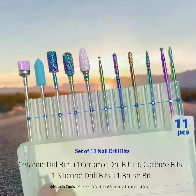 11 Pcs/box Professional Ceramic Nail Drill Bit Set Electric Manicure Nail File Bit For Acrylic Gel Nails And Cuticles