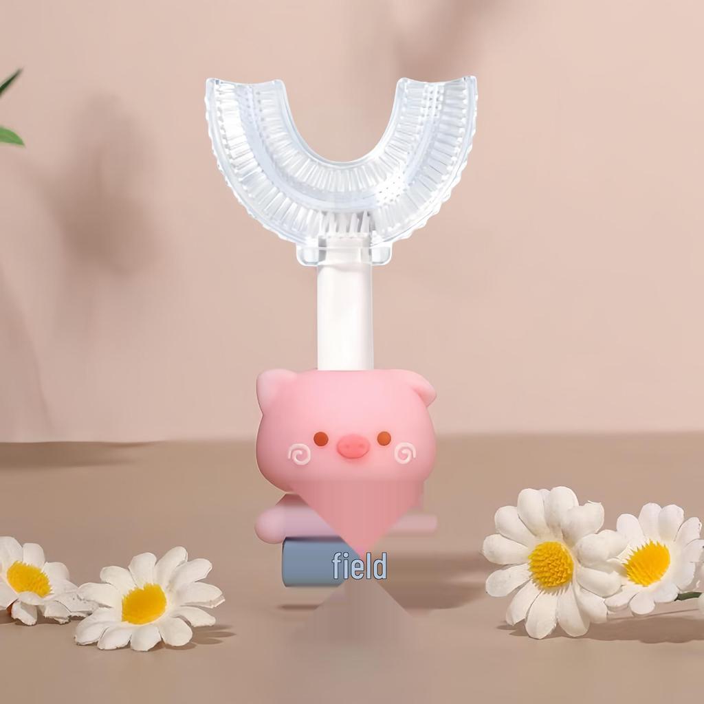 Children's U-Shaped Silicone Toothbrush, Soft Bristles, Anti-Slip Cartoon Handle, Ages 1-12
