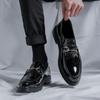 Retro British Round Head With Suit, Black Bright Leather Small Leather Shoes, Lazy Pedal One Piece 85136-R