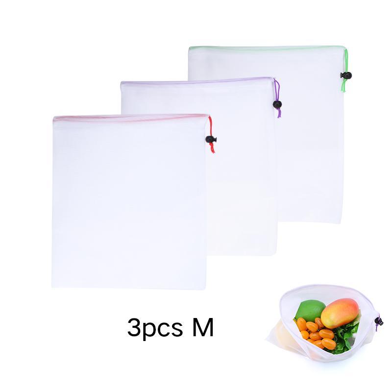 3/9/15pcs Fruit Vegetable Storage Mesh Bags Reusable Net Bags Kitchen Food Organizer Washable Toys Grocery Storage Packaging Bag