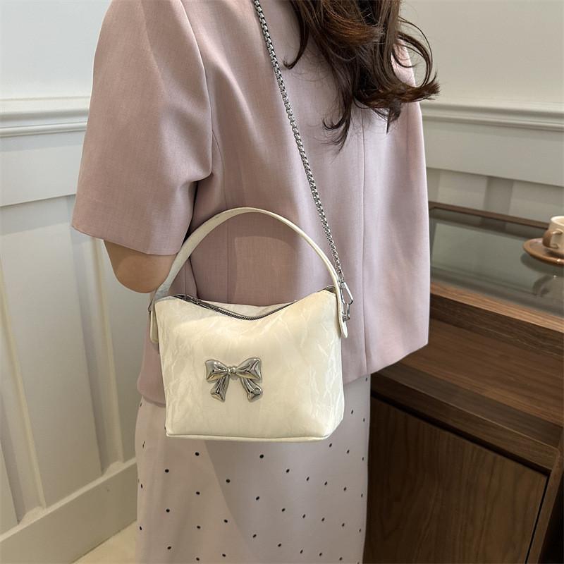 Trendy Single Shoulder Crossbody Bag With Elegant Bow Design For Women In Black Pink White And Blue