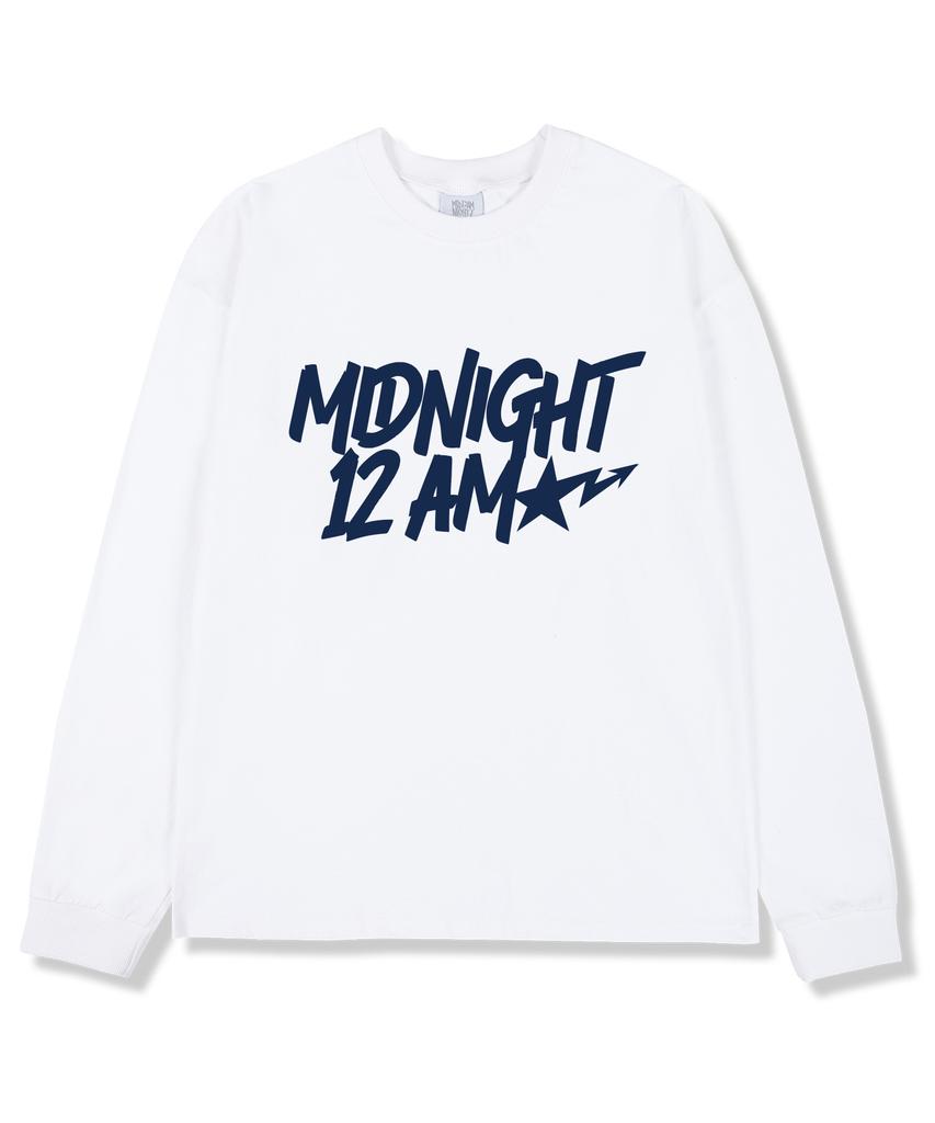 MIDNIGHT12AM Starpoint Oversized Long Sleeve T-Shirt White (Ribbed Cuffs Selectable)