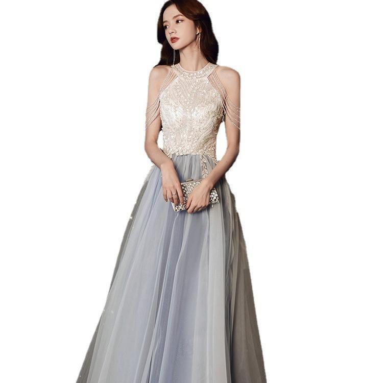 Schulterquasten Abendkleid Kleid Fee Sommer Geburtstagsparty Temperament Gastgeber Prominente Schlankes Langes Kleid