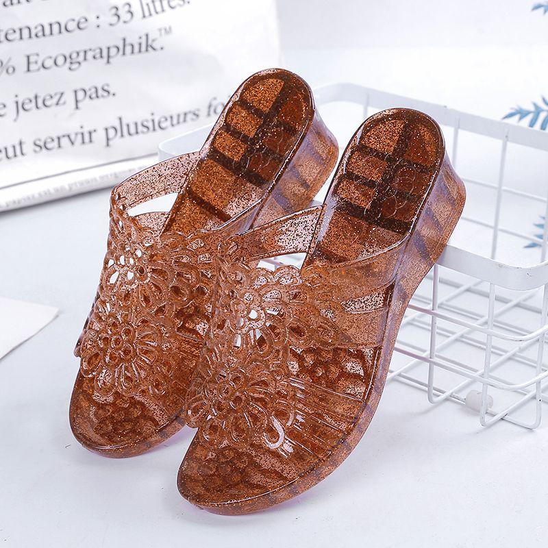 Summer Sandals Women's Crystal Plastic High-heeled Thick Soled Women's Sandals Slip-heeled Outdoor Anti-slip Versatile Sandals