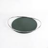 Oval Metal Tray Shallow Tabletop Open Handle Frame for Living Room Ss Wood