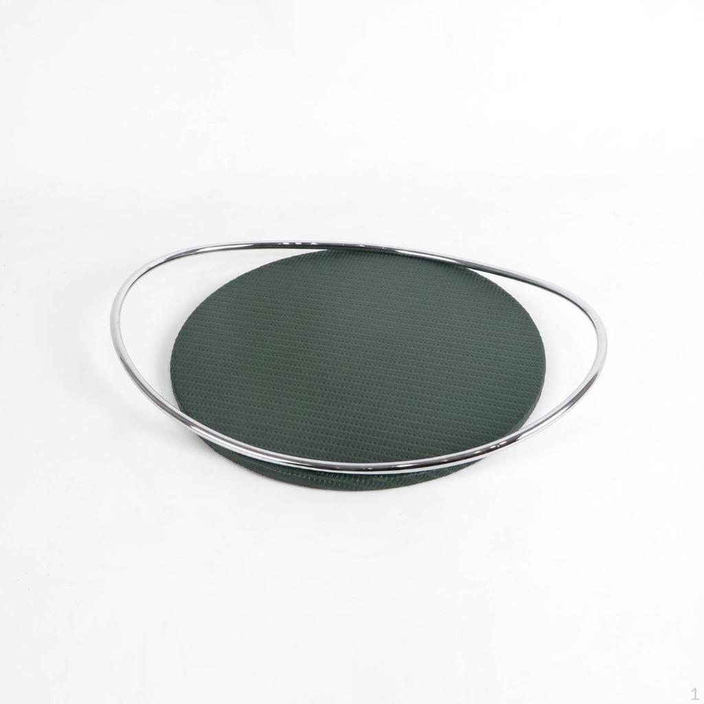 Oval Metal Tray Shallow Tabletop Open Handle Frame for Living Room Ss Wood