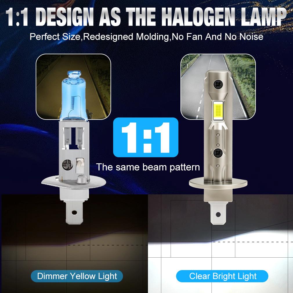 2 Stück 20000LM H1 LED-Scheinwerferlampen Mini Canbus H1 LED-Lampe CSP für Autoscheinwerfer Lüfterlos DRL-Licht Auto-Nebelscheinwerfer 12V 6500K Weiß