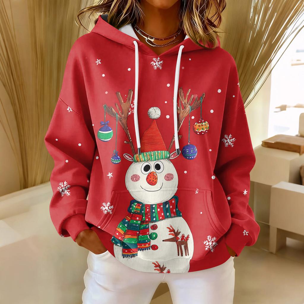 Women's Loose Comfortable Casual Fashion V-Neck Christmas Print Long Sleeve Hoodie