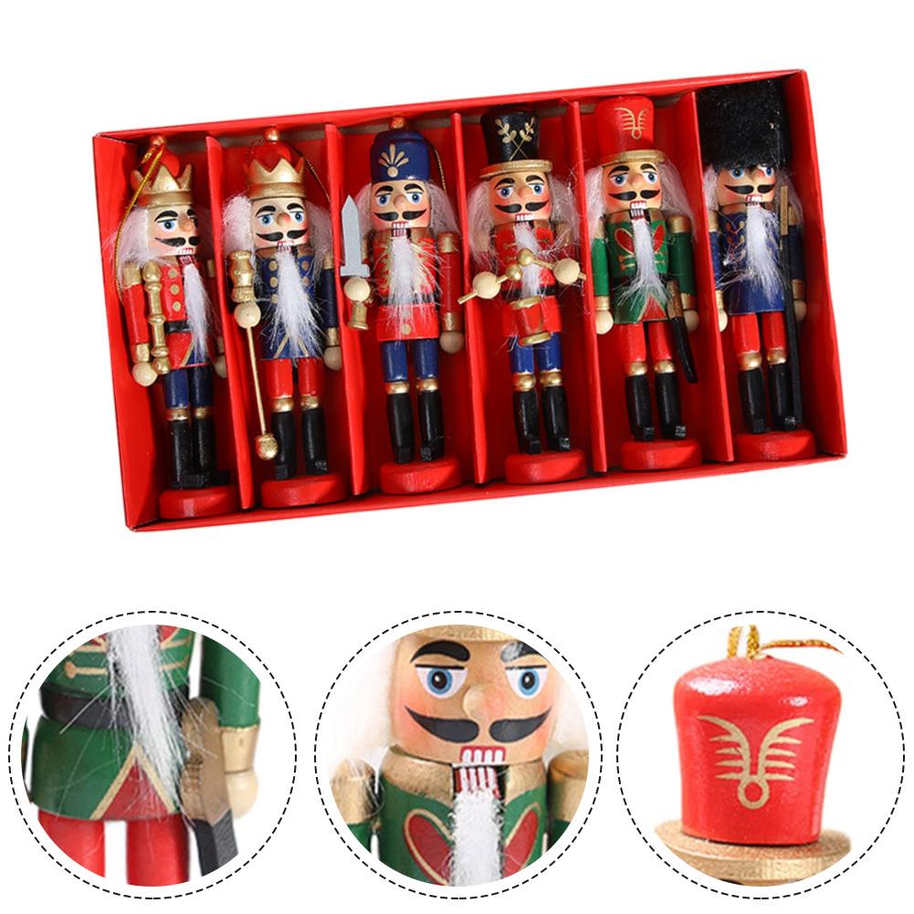 Tree Ornaments Wooden Nutcracker Multicolor Decoration Set Of Six Figures Table Centerpiece Intricate Painted Details