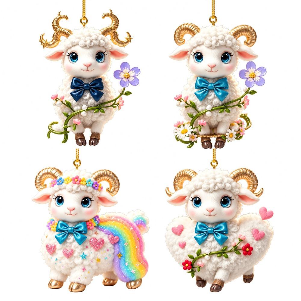 2D Flat Goat Hanging Ornament Set Shining Christmas Tree Ornament  Holiday Party Decor