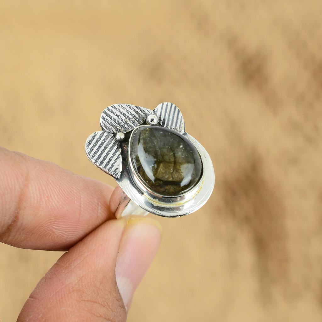 925 Sterling Silver Pear Labradorite Stone Daughter Art Deco Trendy Ring Jewelry