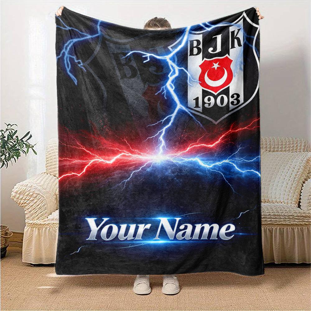 Name Custom Besiktas JK 1903 Print Flannel Blanket High Quality Warm Comfortable Cover for All Seasons Perfect for Gifts Home Decor