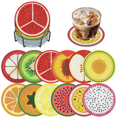 Amyaker Diamond Art 12 Fruit Coasters with DIY Beaded 5D Diamond Painting Coaster Craft Kit for and Arts and Crafts Supplies Kit, Holder, Coasters,