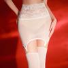 Xumi Sexy Lace Glossy Bodycon Dress with Garter Belt and Ultra-thin Transparent Temptation No-Remove Black Stockings Set for Wom