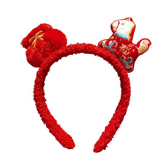 Yousheng 2026 Year of Horse Headband Plush Soft Comfortable Bright Red Hair Hoop 2026 Zodiac Hair Accessory Festive Joyful Decoration