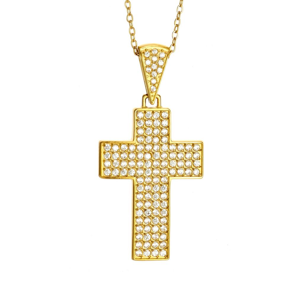 2026 Stone Cross Necklace Fashion Light Luxury Necklace Jewelry Premium Jewelry Full Diamond Men's Necklace